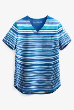 Easy STRETCH By Butter-Soft™ Sunset Watercolor Stripe Chloe Women's 2-Pocket Tuck-In Print Scrub Top