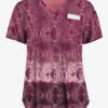 Easy STRETCH By Butter-Soft™ Wild Border Wine Women's 2-Pocket V-Neck Tuck-In Print Scrub Top