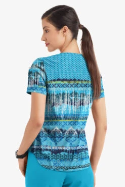 Easy STRETCH By Butter-Soft™ Woodblock Paisley Turquoise Womens 2-Pocket V-Neck Print Scrub Top -Cherokee Shop TS543WPTQ 3