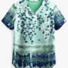 Easy STRETCH By Butter-Soft Watercolor Floral Sea Jade Chloe Women's 2-Pocket V-Neck Print Scrub Top