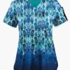 Easy STRETCH By Butter-Soft Gradient Ikat Navy Women's 1-Pocket Scallop Neck Printed Scrub Top