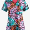 Easy Stretch By Butter-Soft Onyx Butterflies Women's 1-Pocket Scallop Neck Tuck-In Print Scrub Top