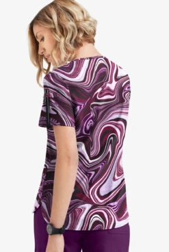 Easy STRETCH By Butter-Soft ™ Marble Art Onyx Women's 1-Pocket Scallop Neck Printed Scrub Top -Cherokee Shop TS546MABL 3