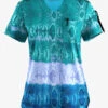 Easy STRETCH By Butter-Soft™ Wild Border Teal Women's 1-Pkts Scallop Neck Tuck-In Print Scrub Top