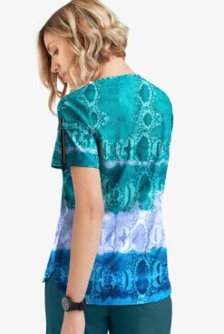 Easy STRETCH By Butter-Soft™ Wild Border Teal Women's 1-Pkts Scallop Neck Tuck-In Print Scrub Top -Cherokee Shop TS546WBTL 3