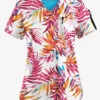 Easy Stretch By Butter-Soft White Watercolor Women's 1-Pocket Scallop Neck Tuck-In Print Scrub Top