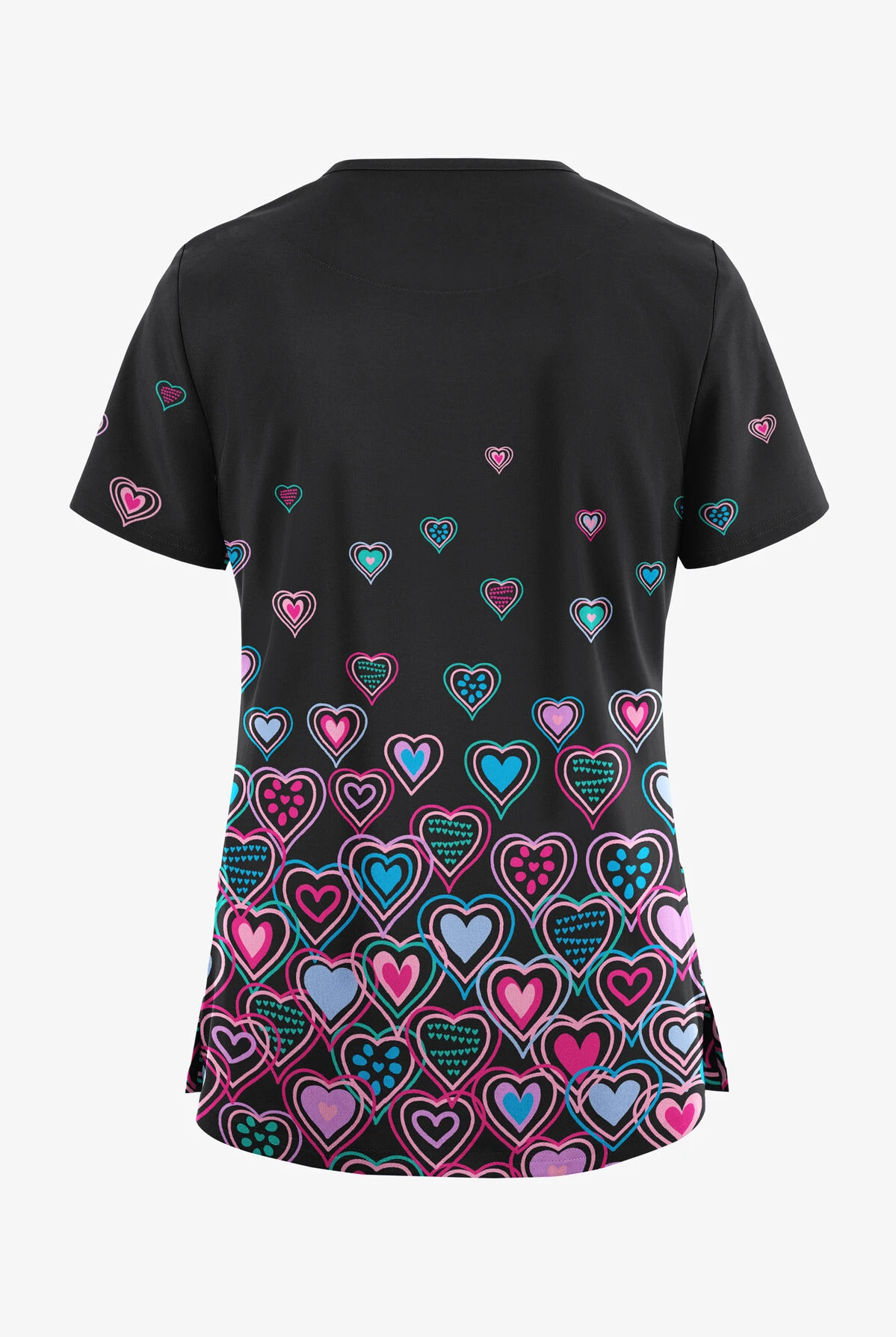 UA Butter-Soft STRETCH Bright Hearts Black Printed Women's V-Neck 3 Pocket Scrub Top 2 UA Butter-Soft STRETCH Bright Hearts Black Printed Women's V-Neck 3 Pocket Scrub Top - Image 2