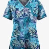 UA Butter-Soft Stretch Tropical Mix Navy Women's 3-Pocket V-Neck With Sport Trim Scrub Top