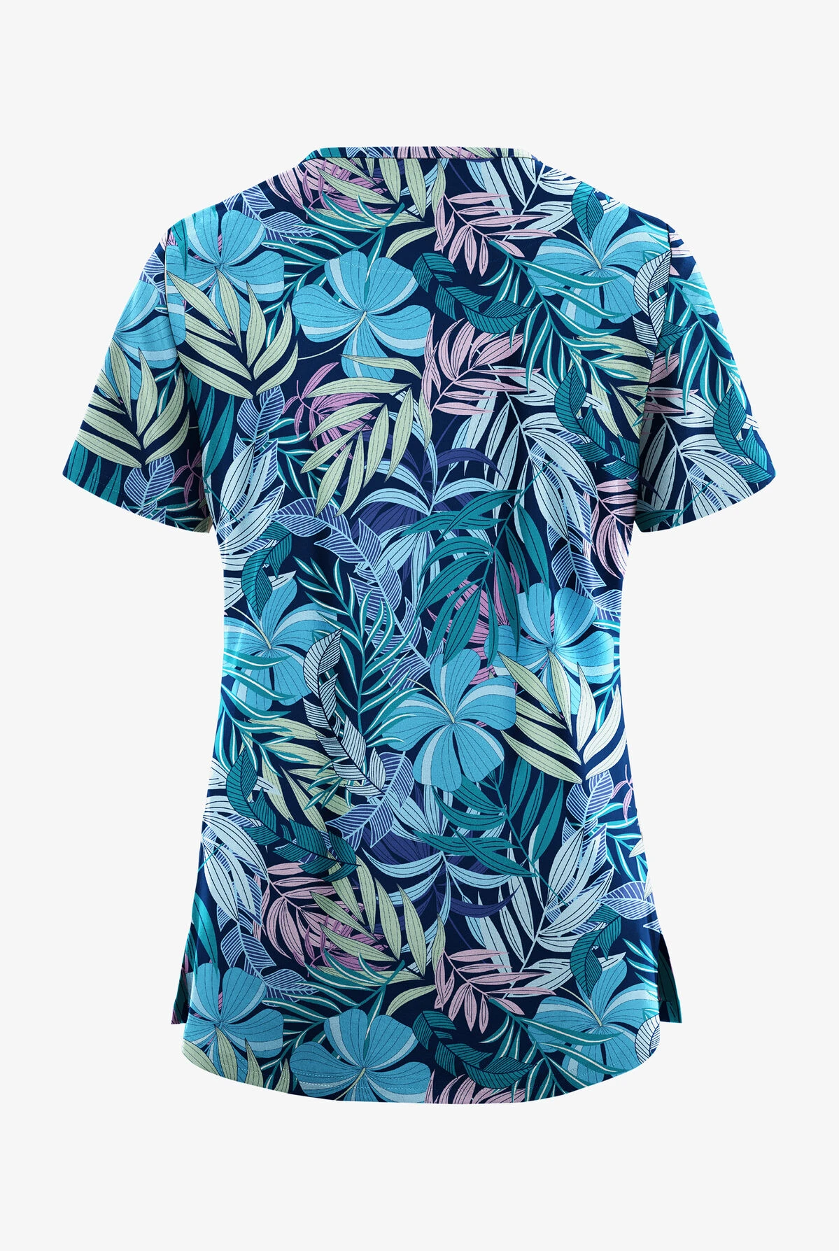 UA Butter-Soft Stretch Tropical Mix Navy Women's 3-Pocket V-Neck With Sport Trim Scrub Top 2 UA Butter-Soft Stretch Tropical Mix Navy Women's 3-Pocket V-Neck With Sport Trim Scrub Top - Image 2