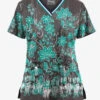 UA Butter-Soft STRETCH Wildflower Border Pewter Women's V-Neck 3 Pocket Printed Scrub Top