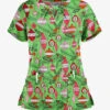 Butter-Soft Christmas Baubles Grass Green Women's 2-Pocket Keyhole V Neck Printed Scrub Top
