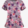 Butter-Soft Matisse Floral Silver Women's 2-Pocket Keyhole V Neck Printed Scrub Top
