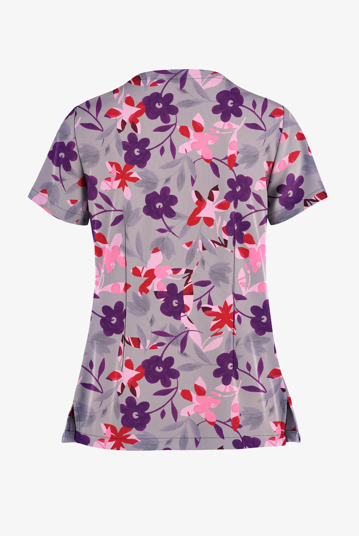 Butter-Soft Matisse Floral Silver Women's 2-Pocket Keyhole V Neck Printed Scrub Top 2 Butter-Soft Matisse Floral Silver Women's 2-Pocket Keyhole V Neck Printed Scrub Top - Image 2