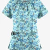 UA Butter-Soft STRETCH Petite Floral Aqua Moon Women's 6-Pocket Peasant Style Print Scrub Top