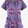 UA Butter-Soft STRETCH Romanian Ikat Orchid Women's 6-Pocket Peasant Style Print Scrub Top