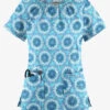 UA Butter-Soft STRETCH Splash Of Geo Aqua Moon Women's 6-Pocket Peasant Style Print Scrub Top