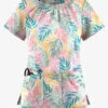 UA Butter-Soft STRETCH Tropical Mix Women's 6-Pocket Peasant Style Printed Scrub Top