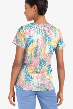 UA Butter-Soft STRETCH Tropical Mix Women's 6-Pocket Peasant Style Printed Scrub Top -Cherokee Shop TS569TMWT 3