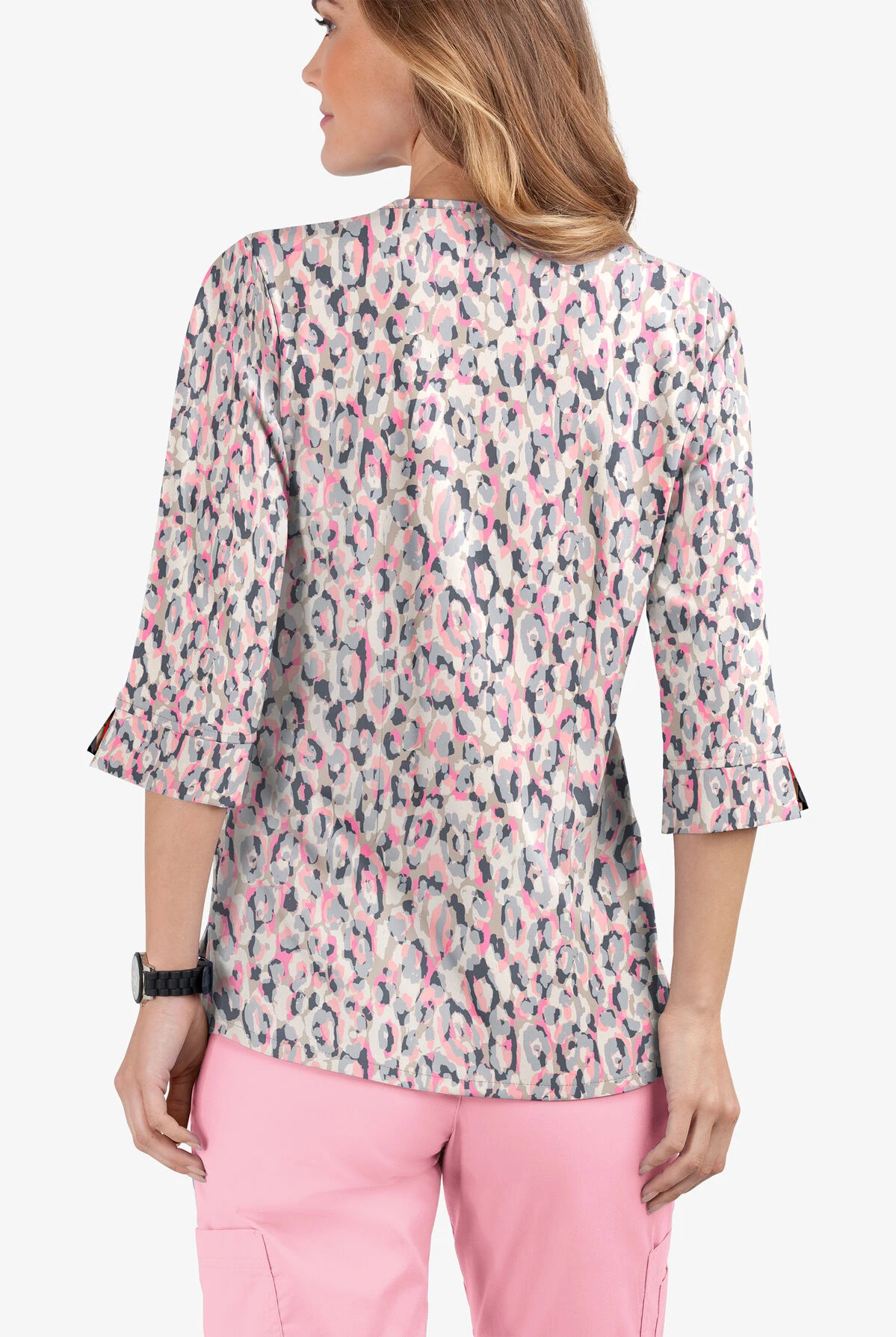 Butter-Soft Into The Wild Pearl Women's 4-Pocket 3/4th Sleeve Print Scrub Top 2 Butter-Soft Into The Wild Pearl Women's 4-Pocket 3/4th Sleeve Print Scrub Top - Image 2