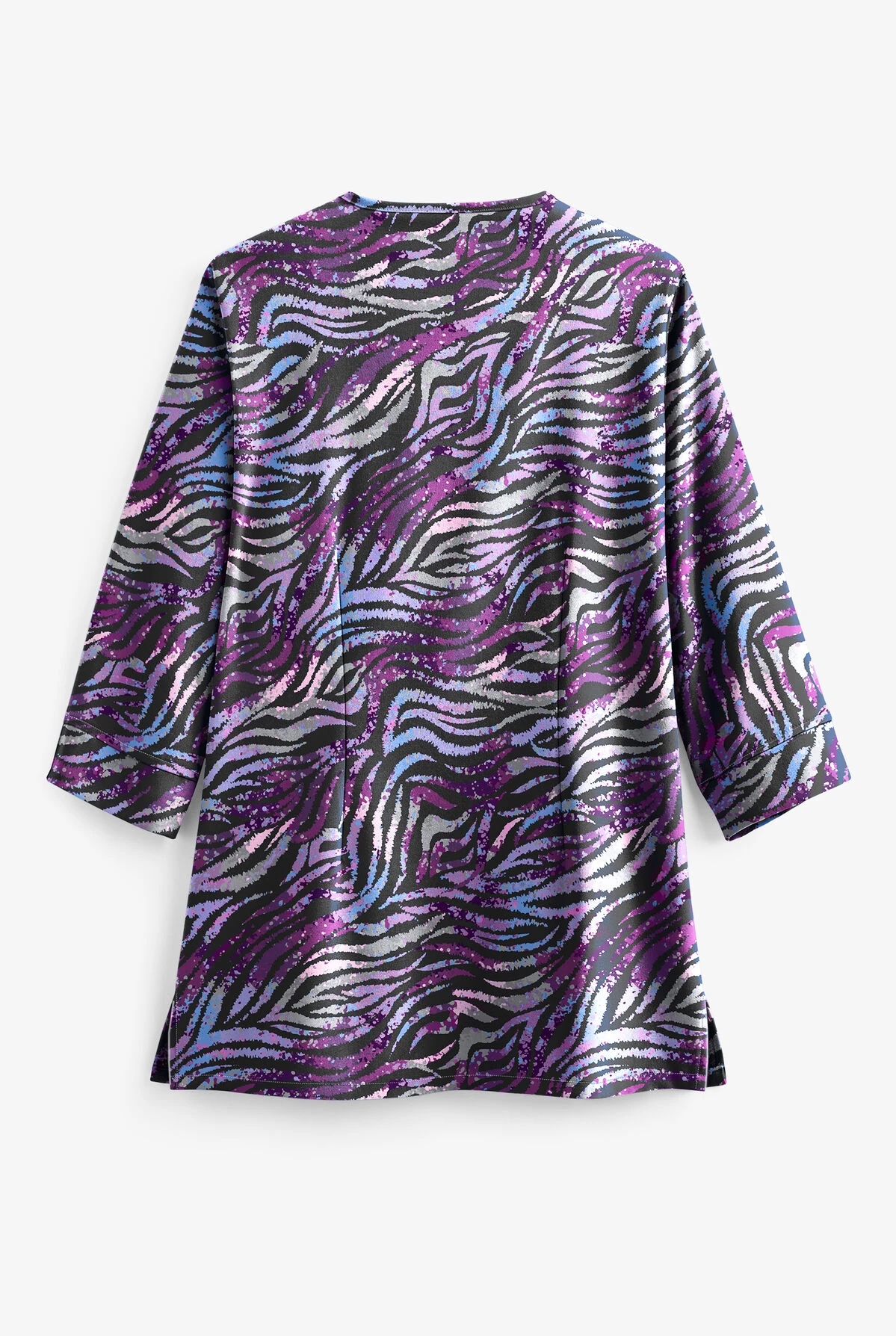 Butter-Soft Watercolor Zebra Black Printed Women's 4-Pocket 3/4th Sleeve Scrub Top 2 Butter-Soft Watercolor Zebra Black Printed Women's 4-Pocket 3/4th Sleeve Scrub Top - Image 2