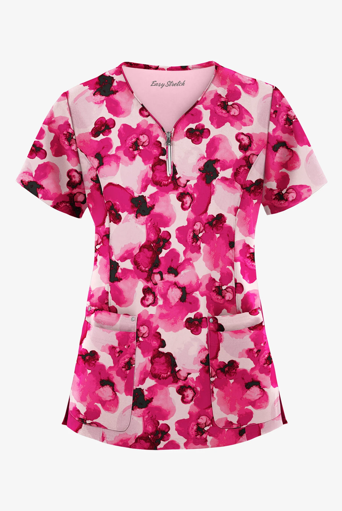 Easy STRETCH By Butter-Soft™ Watercolor Poppy Flirt Women's 4-Pocket Zipper Neck Print Scrub Top 1 Easy STRETCH By Butter-Soft™ Watercolor Poppy Flirt Women's 4-Pocket Zipper Neck Print Scrub Top