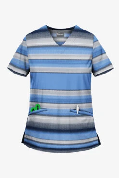 Butter-Soft Alluring Stripes Ceil Women's 2-Pocket V-Neck Print Scrub Top