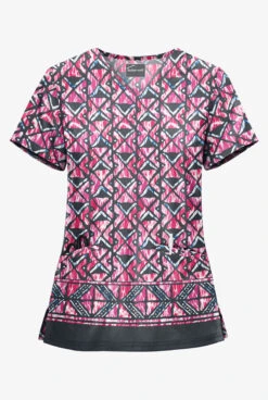 UA Butter-Soft STRETCH Day Dance Pewter Women's 2-Pocket V-Neck Print Scrub Top