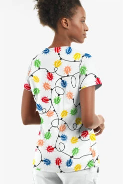 Butter-Soft Fairy Lights Women's 2-Pocket Angled Welt V-Neck Print Scrub Top -Cherokee Shop TS631FLWT 3