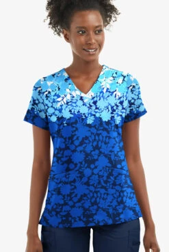 UA Butter-Soft STRETCH Floral Shadows Royal Women's 2-Angled Welt Pocket V-Neck Printed Scrub Top