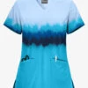 UA Butter-Soft Painted Stripes Turquoise Women's 2-Pocket V-Neck Print Scrub Top