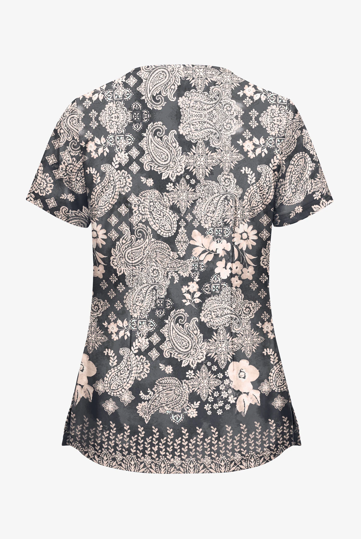 UA Butter-Soft Paisley Extravaganza Pewter Women's 2-Pocket V-Neck Print Scrub Top 2 UA Butter-Soft Paisley Extravaganza Pewter Women's 2-Pocket V-Neck Print Scrub Top - Image 2