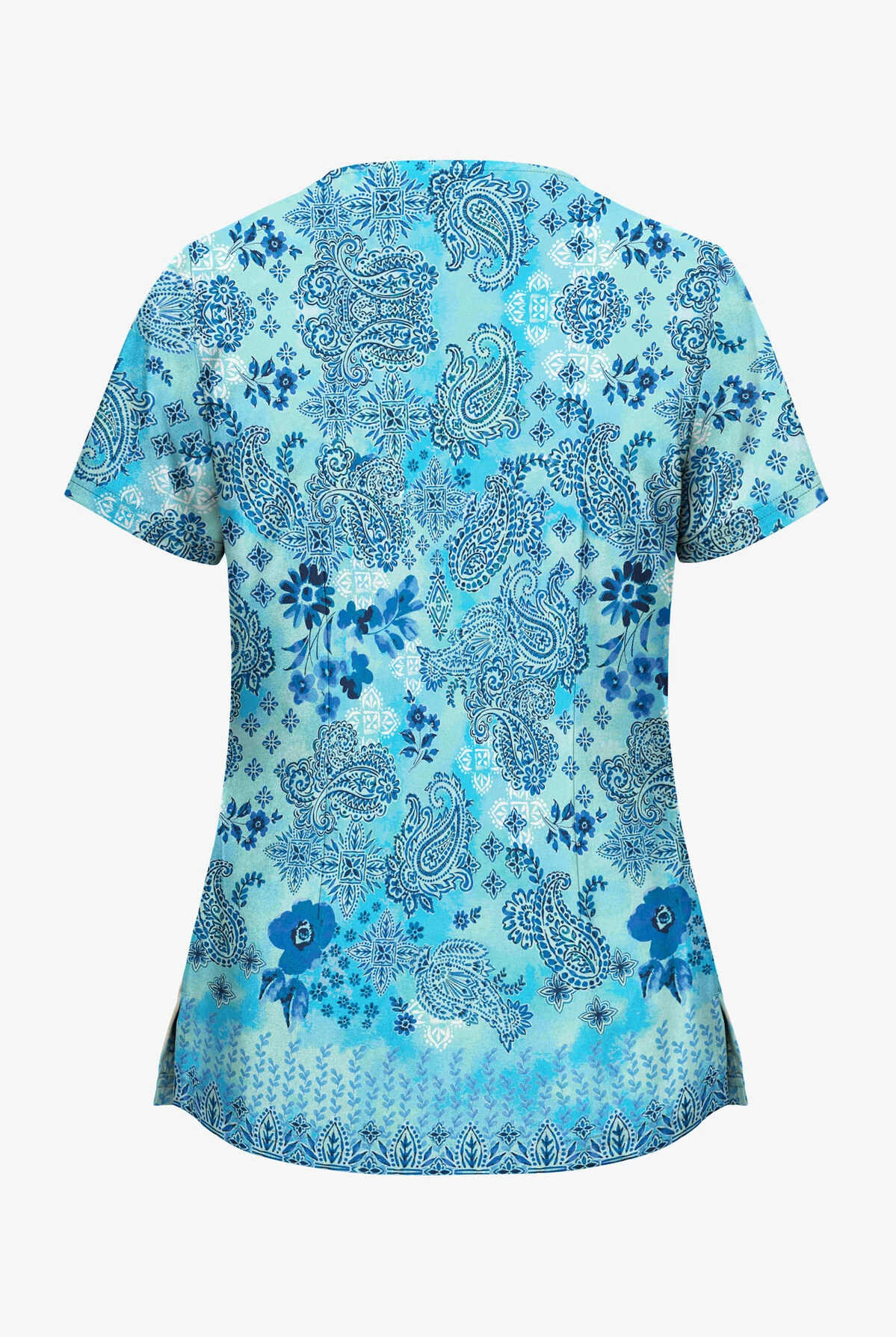 UA Butter-Soft Paisley Extravaganza Turquoise Women's 2-Pocket V-Neck Print Scrub Top 2 UA Butter-Soft Paisley Extravaganza Turquoise Women's 2-Pocket V-Neck Print Scrub Top - Image 2