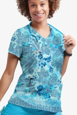 UA Butter-Soft Paisley Extravaganza Turquoise Women's 2-Pocket V-Neck Print Scrub Top 5 UA Butter-Soft Paisley Extravaganza Turquoise Women's 2-Pocket V-Neck Print Scrub Top -Cherokee Shop TS631PXT 3