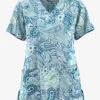 UA Butter-Soft STRETCH Paisley Romance Watermint Women's 5-Pocket V-Neck Scrub Top