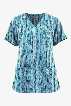 UA Butter-Soft STRETCH Urban Animal Turquoise Women's 5-Pocket V-Neck Scrub Top