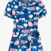 Butter-Soft Dreaming Pups Royal Women's 4-Pocket Rounded V-Neck Print Scrub Top