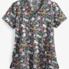 Butter-Soft Happy Ornaments Pewter Rounded Women's 4-Pocket V-Neck Print Scrub Top