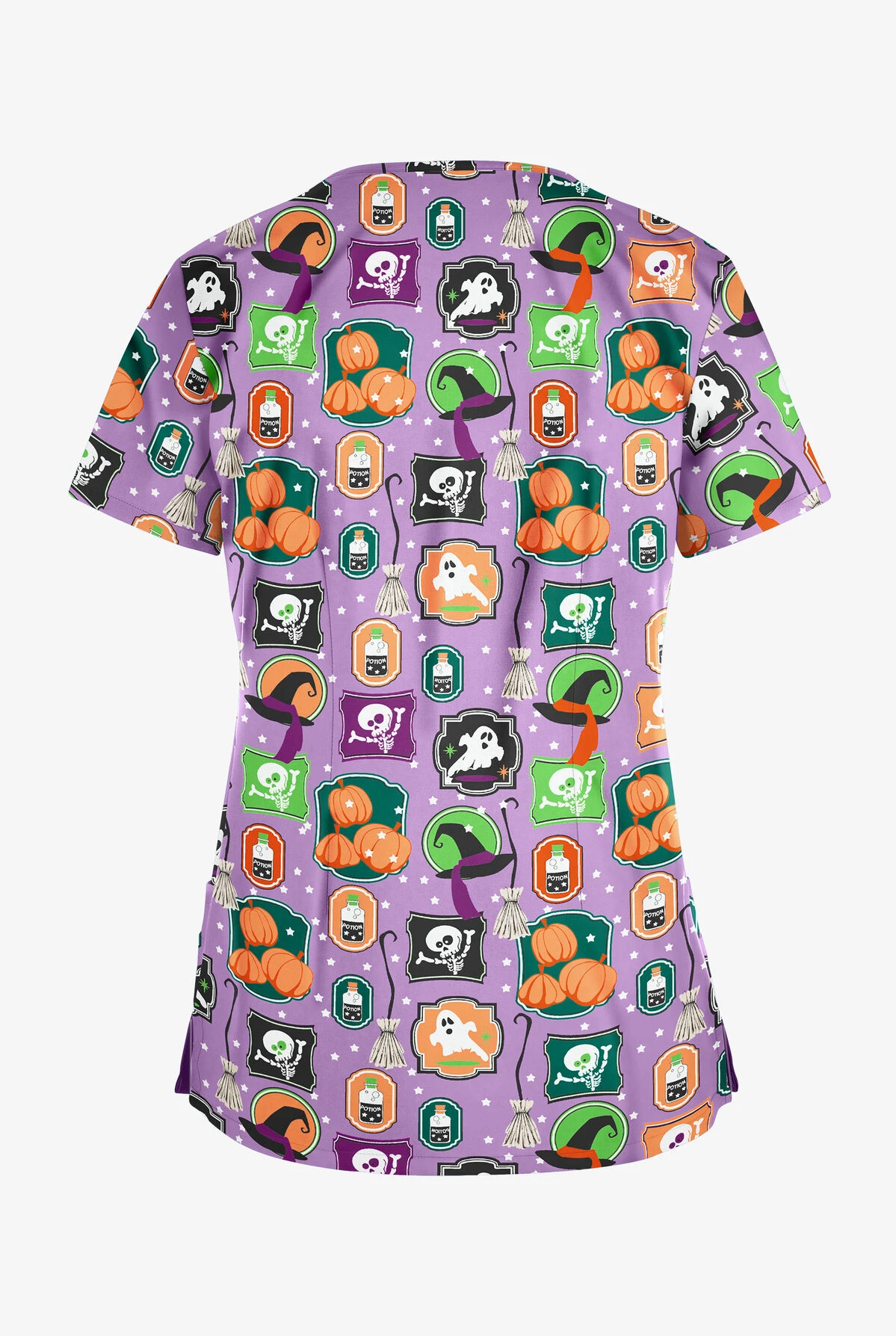 Butter-Soft Halloween Stickers Orchid Women's 4-Pocket Rounded V-Neck Print Scrub Top 2 Butter-Soft Halloween Stickers Orchid Women's 4-Pocket Rounded V-Neck Print Scrub Top - Image 2