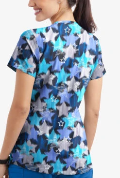 Butter-Soft Shining Stars Women's 4-Pocket Rounded V-Neck Print Scrub Top -Cherokee Shop TS697SSBL 3