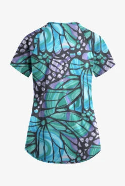 Easy Stretch By Butter-Soft Kaleidoscope Butterflies Women's 4-Pocket Raglan Printed Scrub Top -Cherokee Shop TS728KBPW 3