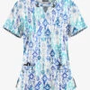 UA Butter-Soft STRETCH Cascading Ikat Amparo Blue Women's 4-Pocket Large Grommet Print Scrub Top