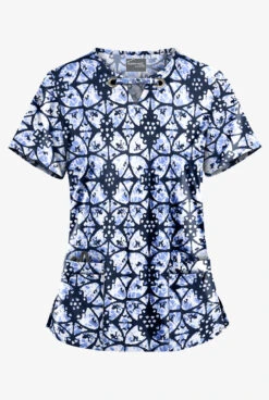 UA Butter-Soft STRETCH Desert Rose Navy Women's 4-Pocket Large Grommet Print Scrub Top