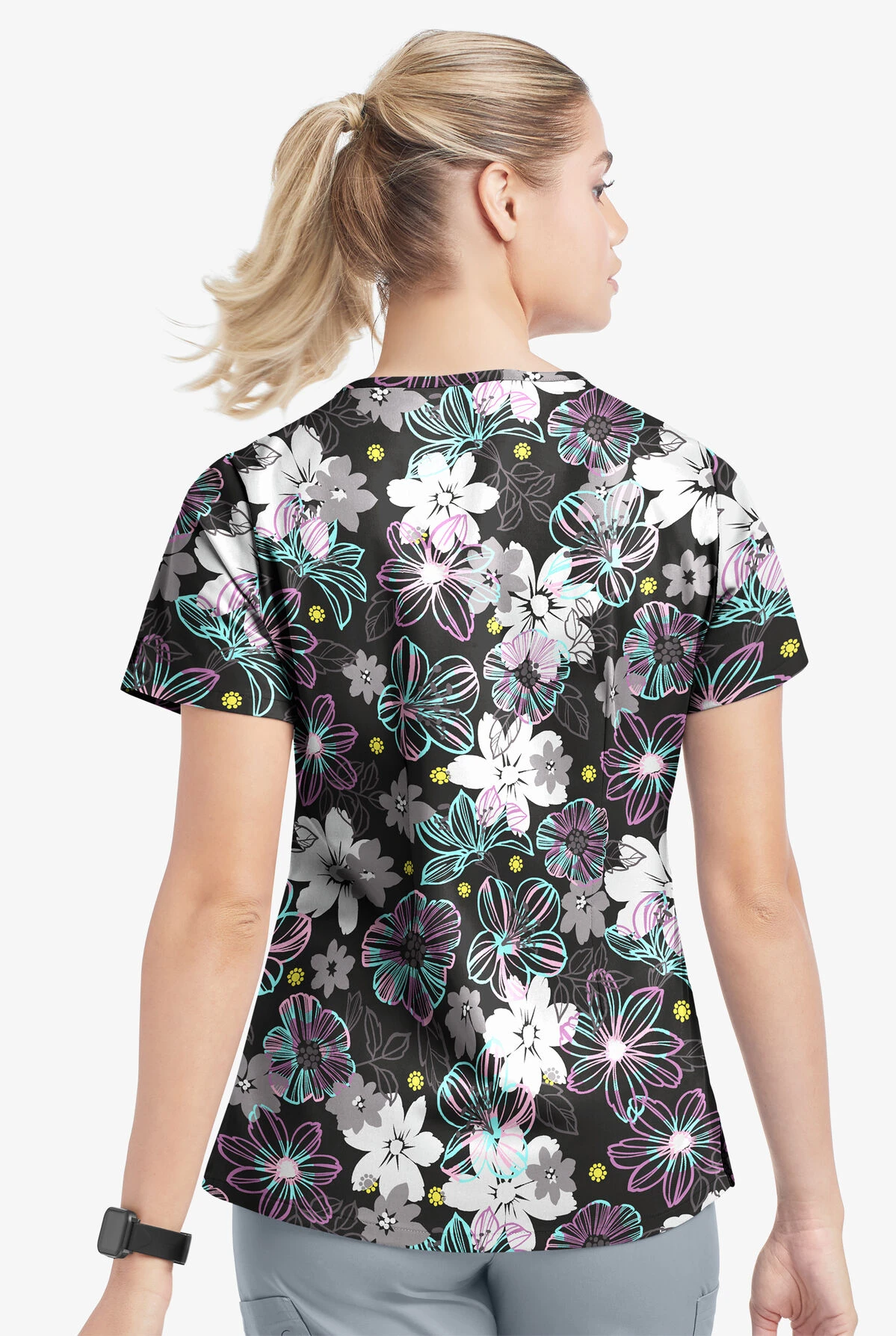 UA Butter-Soft STRETCH Floral Mirage Women's 4-Pocket Grommet Printed Scrub Top 3 UA Butter-Soft STRETCH Floral Mirage Women's 4-Pocket Grommet Printed Scrub Top - Image 3