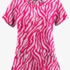 UA Butter-Soft STRETCH Tiger Fantasy Fuchsia Women's 4-Pocket Grommet Printed Scrub Top