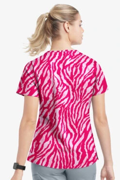 UA Butter-Soft STRETCH Tiger Fantasy Fuchsia Women's 4-Pocket Grommet Printed Scrub Top -Cherokee Shop TS754TFFC 3