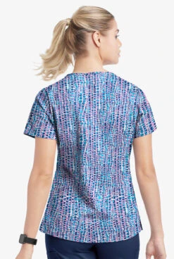 UA Butter-Soft STRETCH Urban Animal Orchid Women's 4-Pocket Grommet Printed Scrub Top -Cherokee Shop TS754UAOR 3