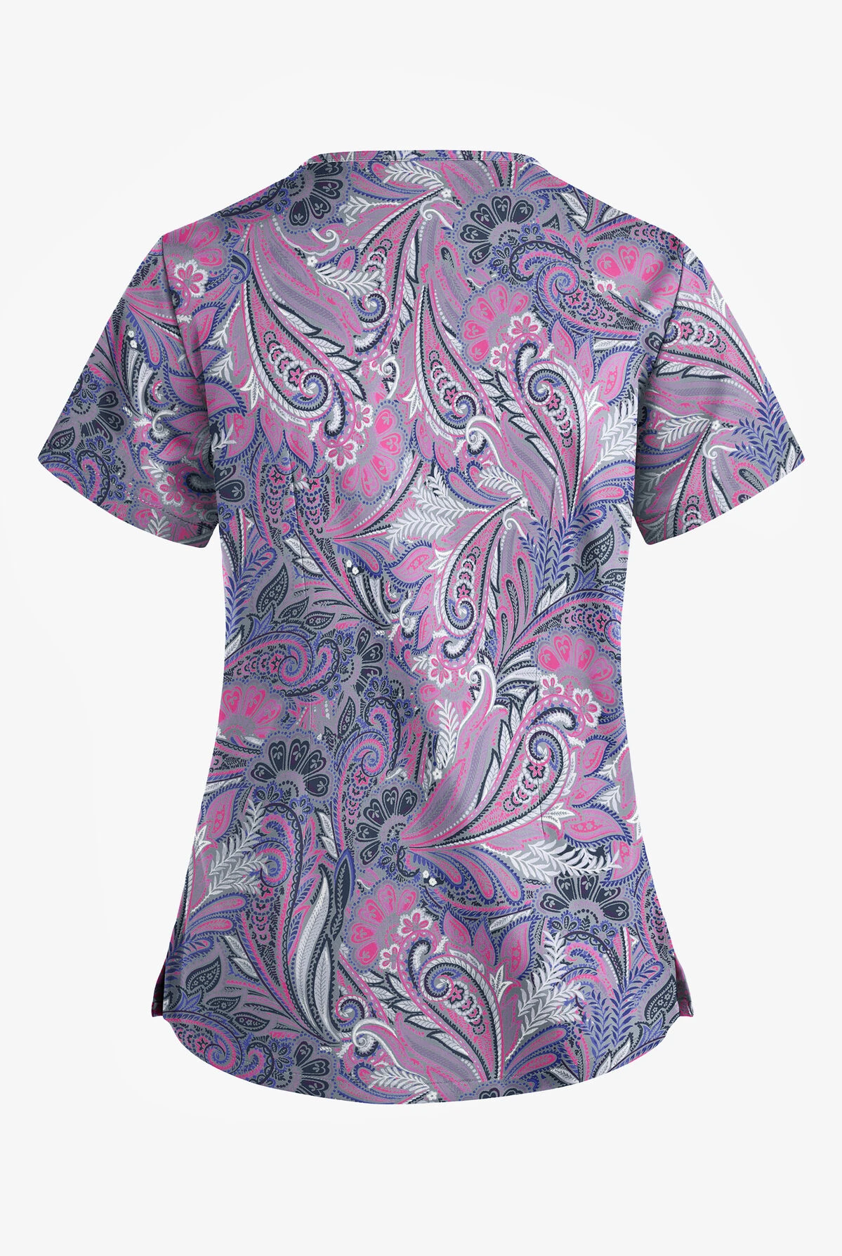 UA Butter-Soft STRETCH Vienna Paisley Silver Women's 4-Pocket Large Grommet Print Scrub Top 2 UA Butter-Soft STRETCH Vienna Paisley Silver Women's 4-Pocket Large Grommet Print Scrub Top - Image 2