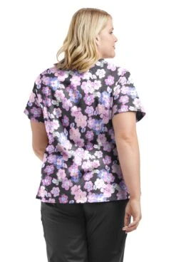 UA Butter-Soft STRETCH Blooms And Butterflies Pewter Women's 4-Pocket Crisscross Printed Scrub Top -Cherokee Shop TS756BSPW 3