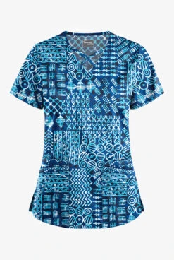 UA Butter-Soft STRETCH Dondo Patchwork Navy Women's 4-Pocket Criss Cross Print Scrub Top