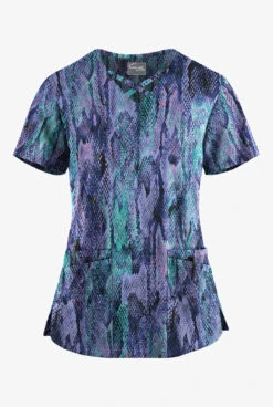 UA Butter-Soft STRETCH Lux Python Black Printed Women's 4-Pocket Crisscross Scrub Top